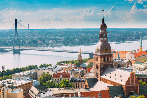 Riga, Latvia. Cityscape In Sunny Summer Day. Famous Landmark - R