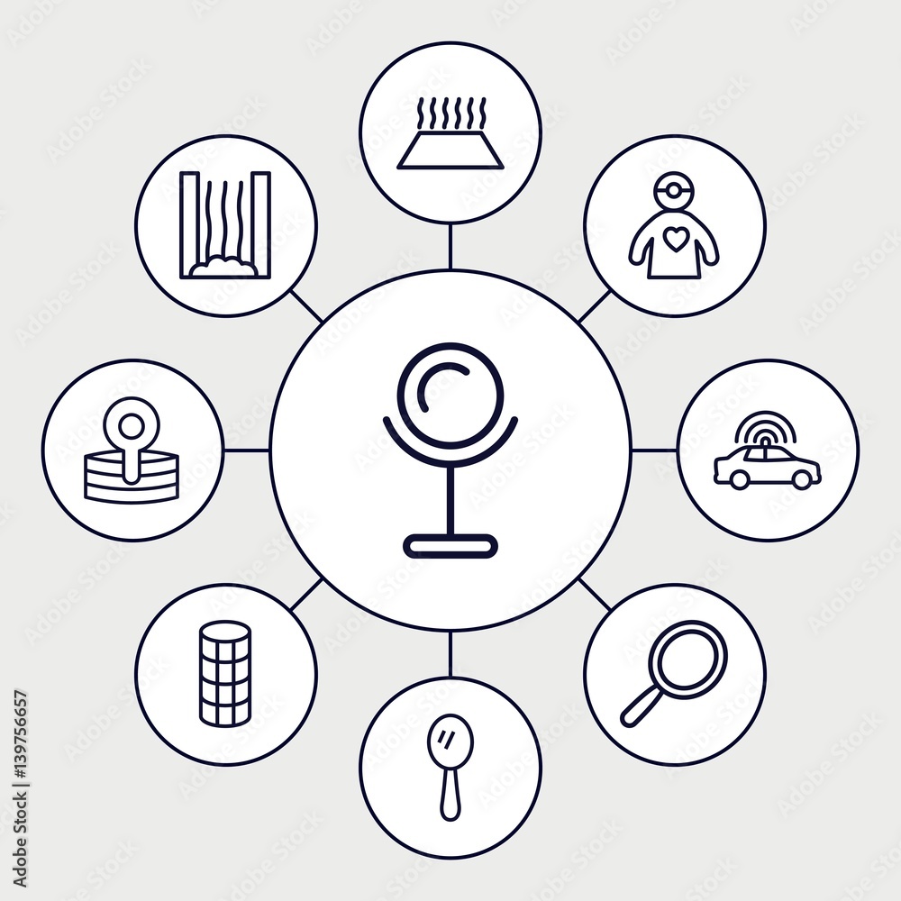 Set of 9 mirror outline icons Set of 9 mirror outline icons