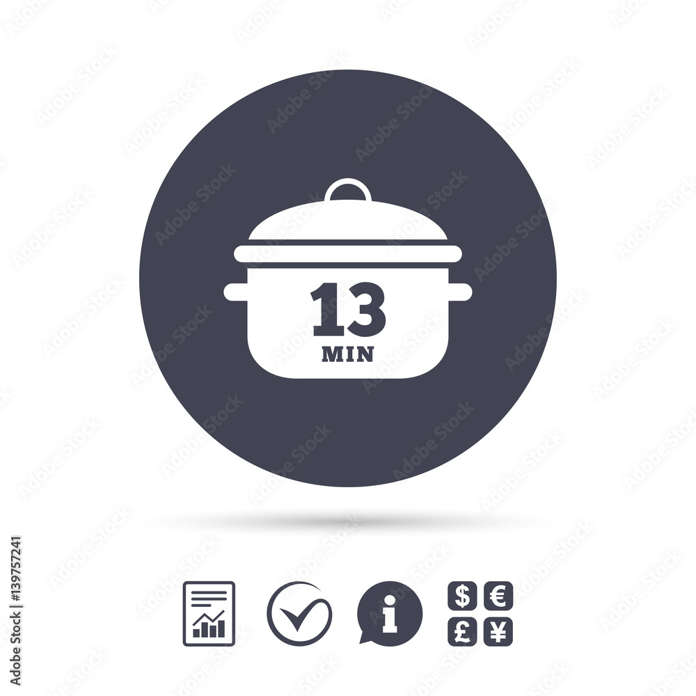 Boil 13 minutes. Cooking pan sign. Stew food. Boil 13 minutes. Cooking pan sign. Stew food.