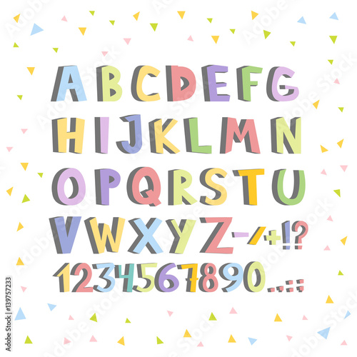 Funny comics font. Hand drawn lowcase colorful cartoon English alphabet letters. Vector illustration