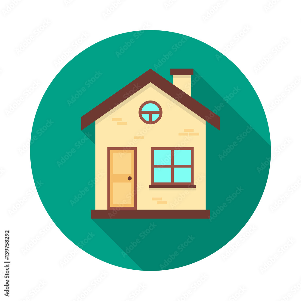 House circle icon with long shadow. Flat design style. House simple silhouette. Modern, minimalist, round icon in stylish colors. Web site page and mobile app design vector element. House circle icon with long shadow. Flat design style. House simple silhouette. Modern, minimalist, round icon in stylish colors. Web site page and mobile app design vector element.