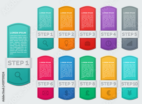Infographics frames. Infographic timeline. Vector. Graphics elements. Info templates data for text, brochure, web design, label. Business concept 10 steps.