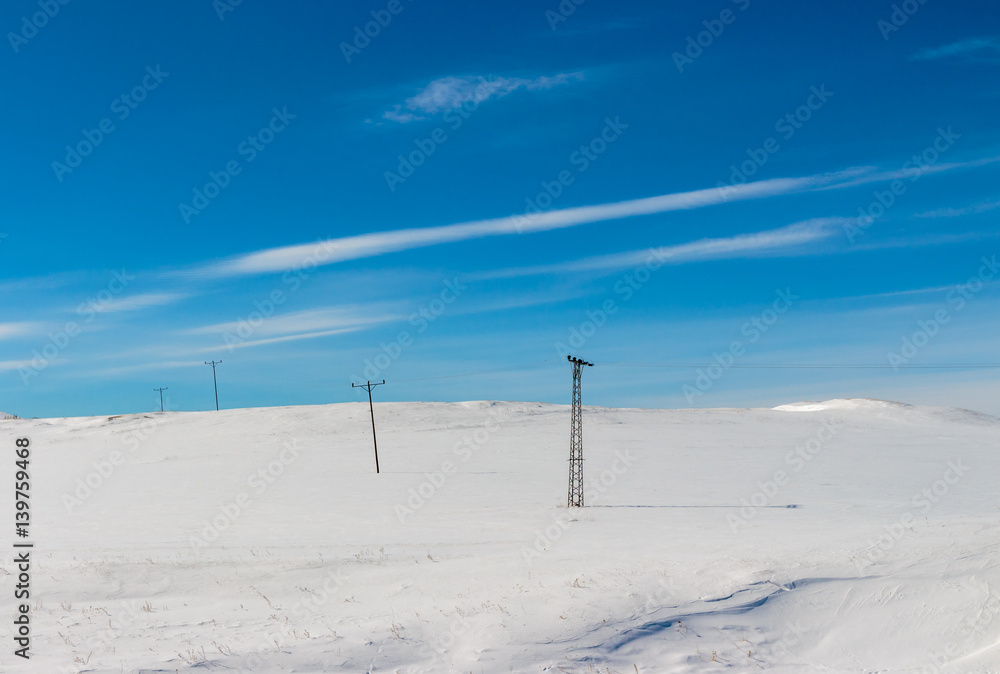 Winter Season Landscape and Power Lines
