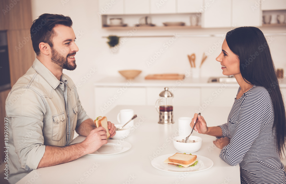 Beautiful couple in kitchen