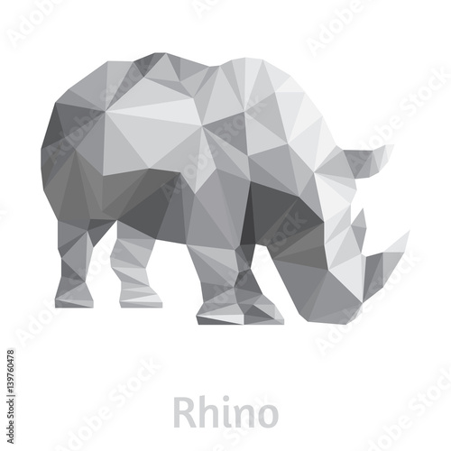 Stylized rhino isolated on a white background. Made in low poly triangular style. Vector.