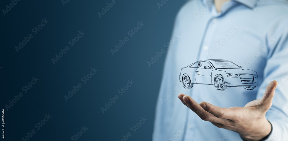businessman hand holding car in the screen