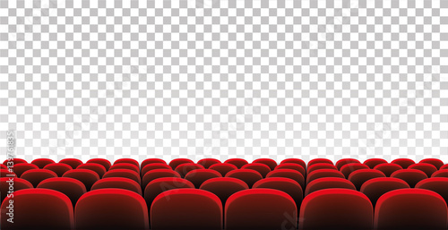 Rows of red movie theater seats on the isolated background - stock vector.