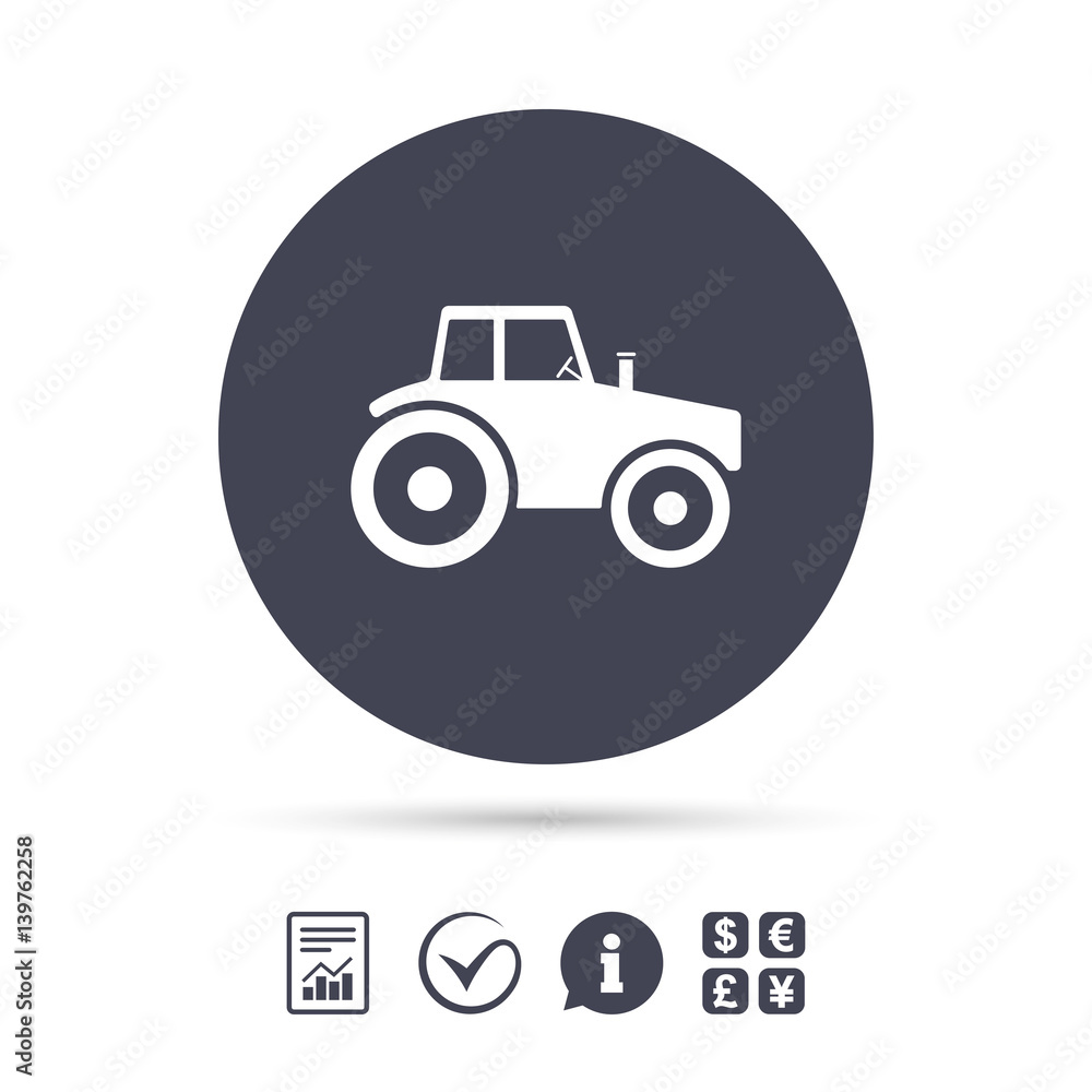 Tractor sign icon. Agricultural industry symbol. Tractor sign icon. Agricultural industry symbol.