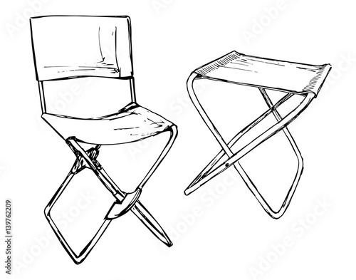 Two folding chairs on a white background isolation.