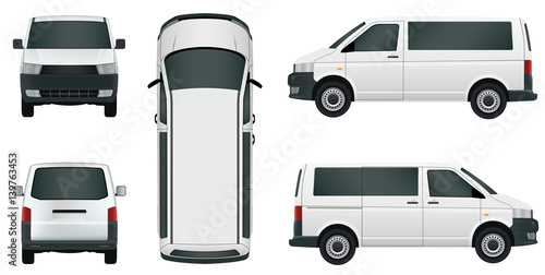 White passenger minivan on a white background - stock vector.