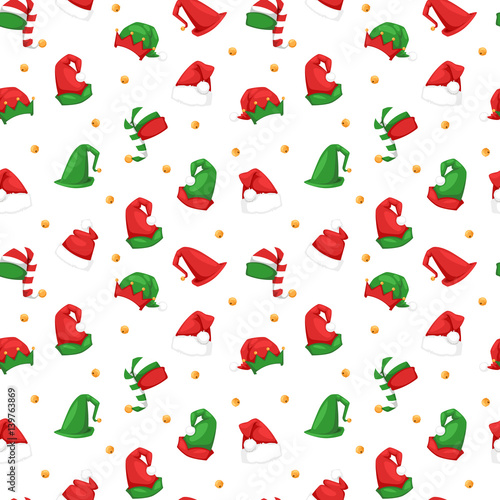 Santa christmas hat vector illustration seamless pattern