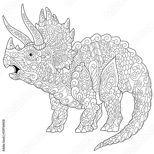 Stylized stegosaurus dinosaur of the Jurassic and early Cretaceous periods. Freehand sketch for adult anti stress coloring book page with doodle and zentangle elements.