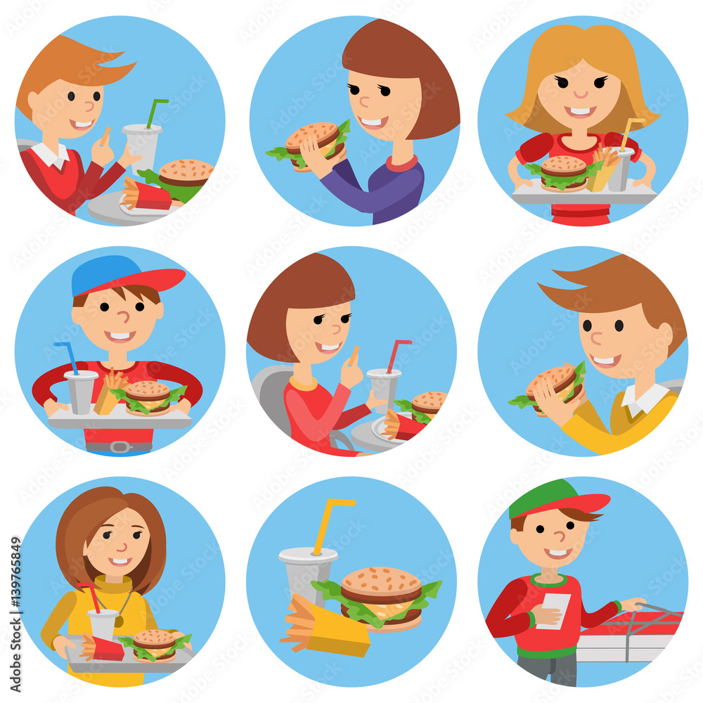 Fast food restaurant. People icones isolated on white background. Fast food restaurant. People icones isolated on white background.