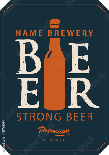 Template vector strong beer label with a picture of the bottle