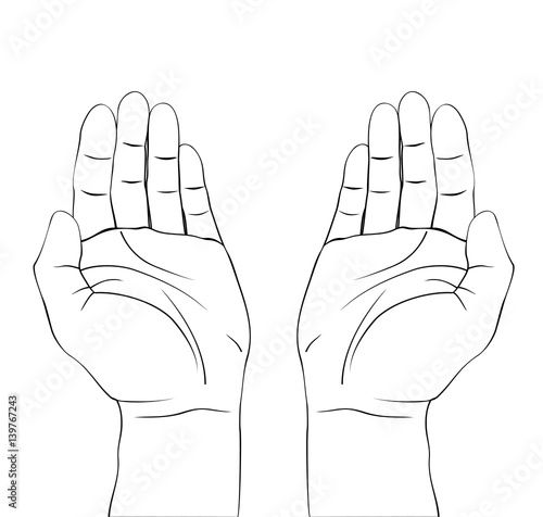 Open hands prayer draw on white background - dua photo