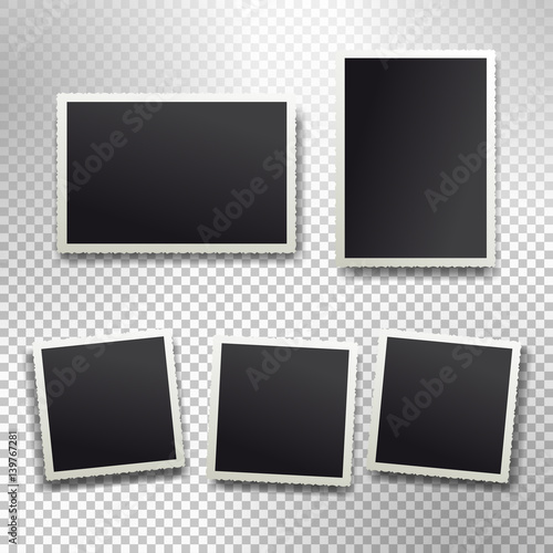 Set of retro realistic vector photo frame with figured edges. Template photo design textures. Isolated on transparent background