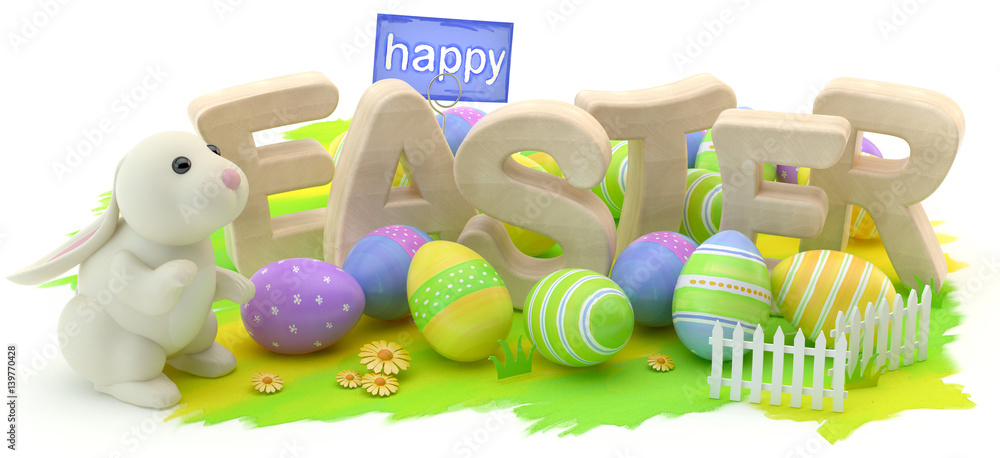 Obraz premium Happy Easter - bunny and eggs