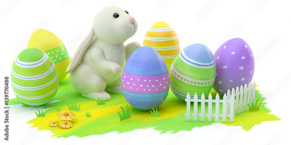 Naklejka premium Easter eggs and bunny