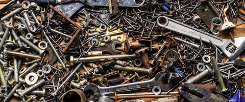 Nuts, bolts, DIY, steampunk panorama.