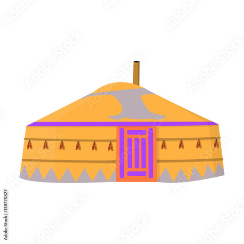 Tent in the Mongolian patterns.Mongolian tent.Housing the ancient Mongols.Mongolia single icon in cartoon style vector symbol stock illustration.