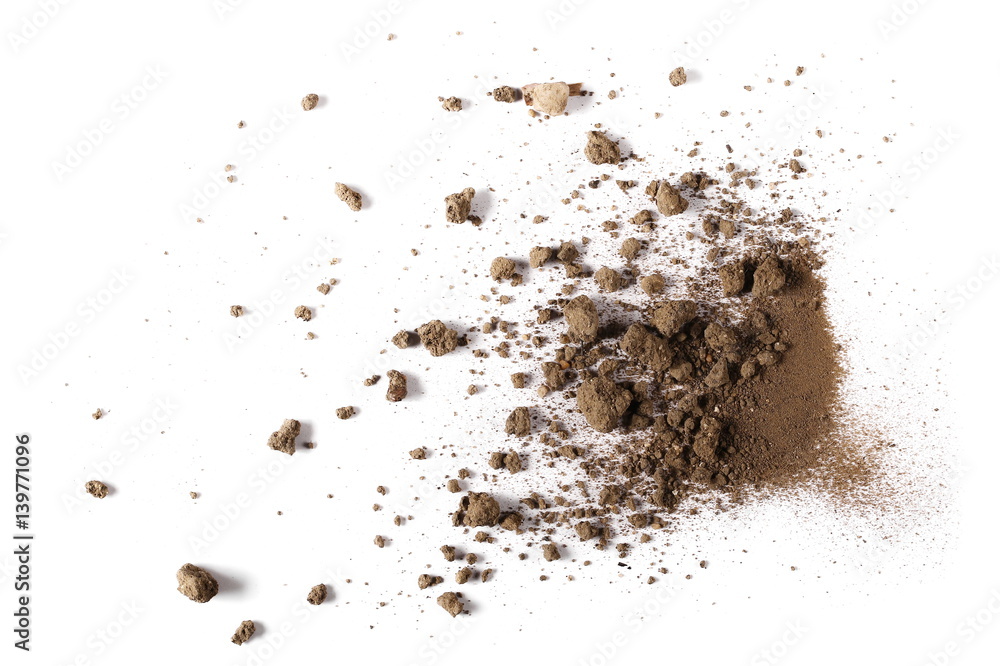 pile dirt isolated on white background, top view, with clipping path pile dirt isolated on white background, top view, with clipping path