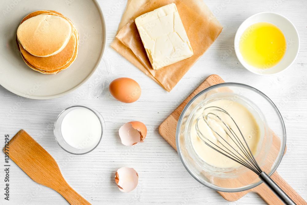 cooking pancake on white background top view ingredients for making cooking pancake on white background top view ingredients for making