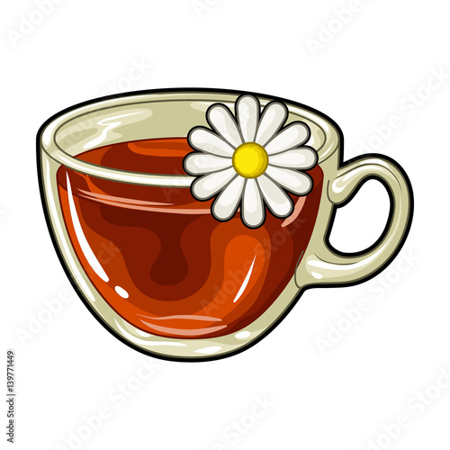 Glass mug with tea useful.Vegetarian therapeutic chamomile tea.Vegetarian Dishes single icon in cartoon style vector symbol stock illustration.