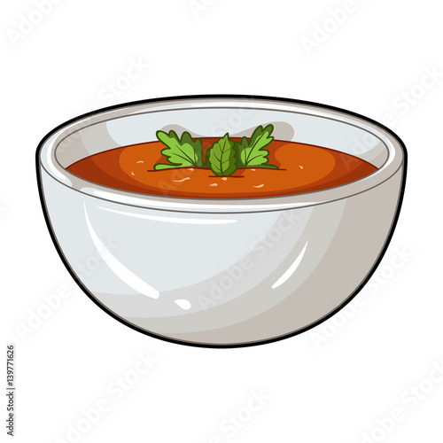 Porcelain tureen with the soup.Vegetarian soup-puree of pumpkin.Vegetarian Dishes single icon in cartoon style vector symbol stock illustration.