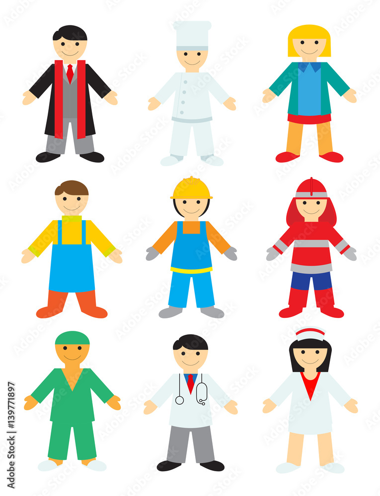 Professions on White Background. Vector Illustration of People of Different Professions for Children.