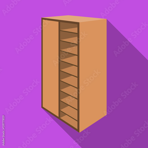 A brown wooden bookcase with many books on its shelves. Home library. Love reading. Large brown bookcase.Bedroom furniture single icon in flat style vector symbol stock illustration.