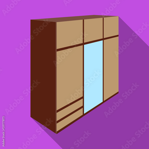 A large bedroom wardrobe with mirrow and lots of drawers and cells.Bedroom furniture single icon in flat style vector symbol stock illustration.