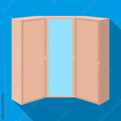 Pink wardrobe with two doors and a mirror.Bedroom wardrobe.Bedroom furniture single icon in flat style vector symbol stock illustration.