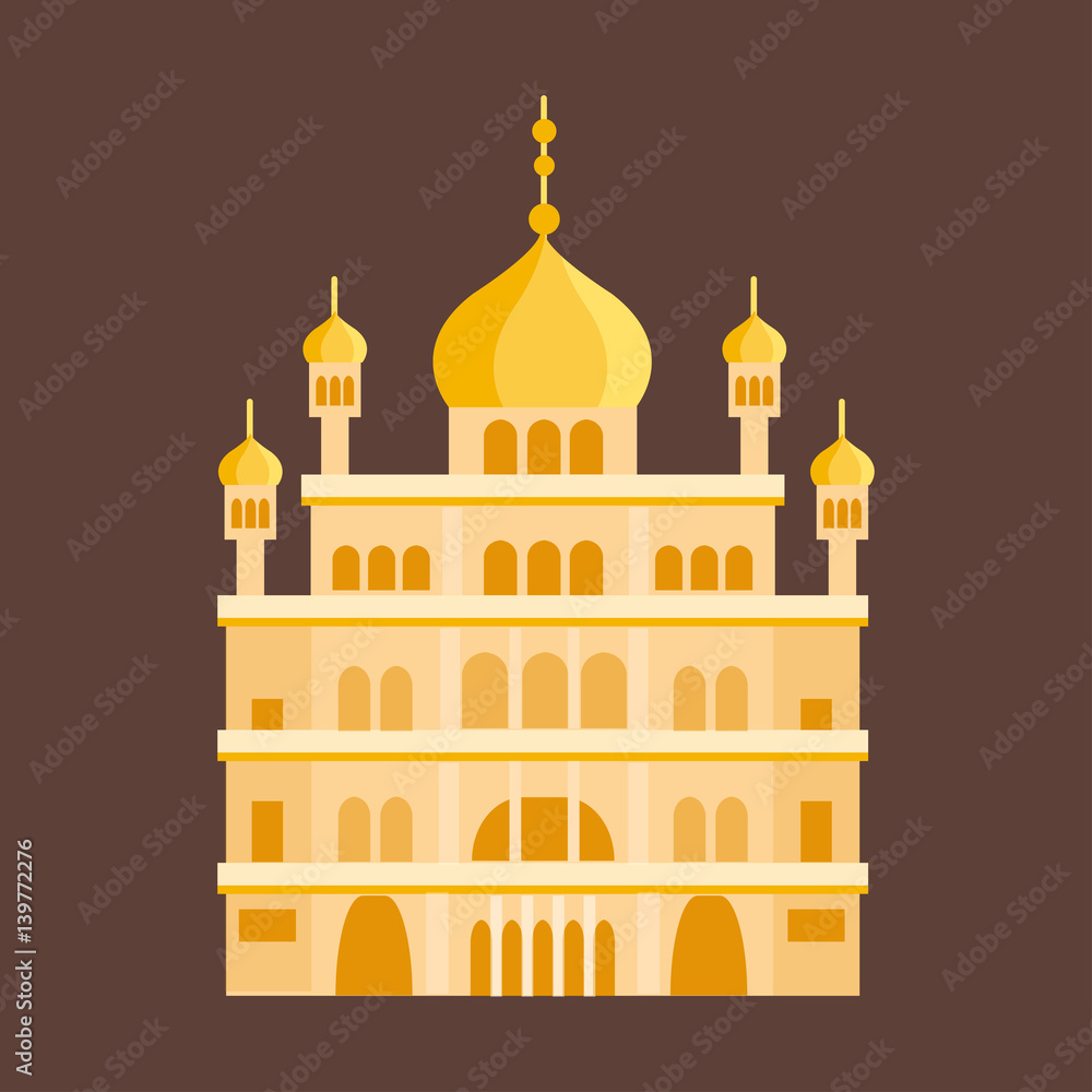 Cathedral orthodox churche temple building landmark tourism world religions and famous structure traditional city ancient old tower vector illustration.