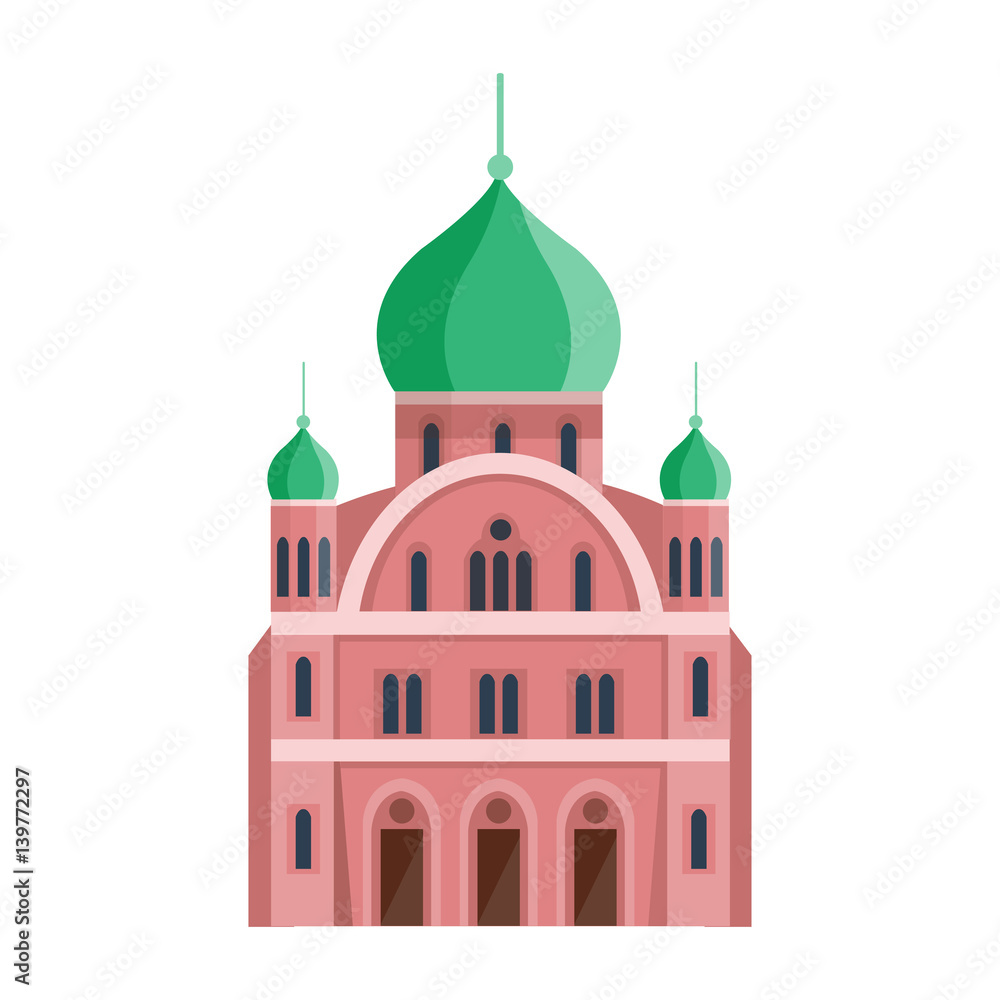 Obraz premium Cathedral orthodox churche temple building landmark tourism world religions and famous structure traditional city ancient old tower vector illustration.
