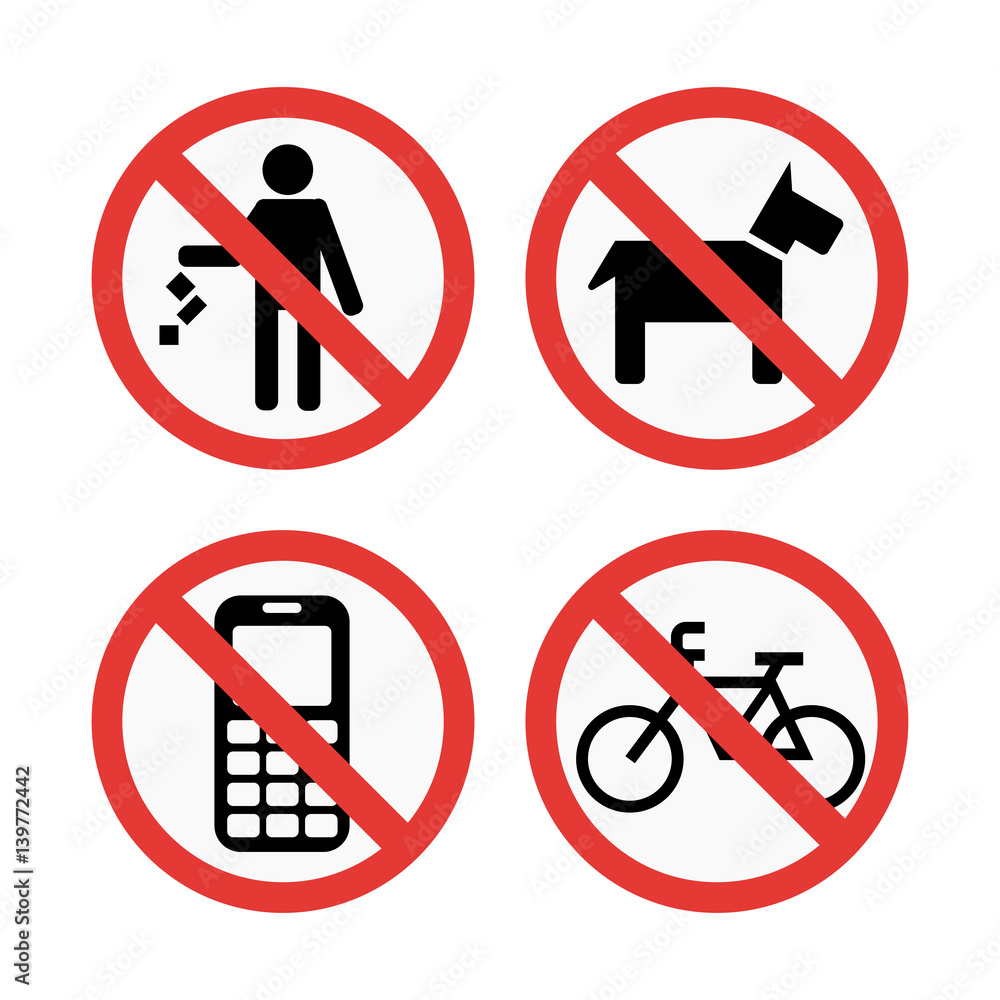 Prohibition signs set safety information vector illustration. Prohibition signs set safety information vector illustration.