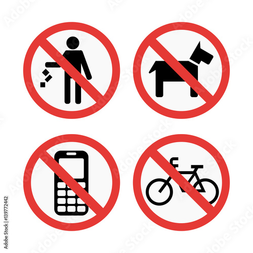 Prohibition signs set safety information vector illustration.