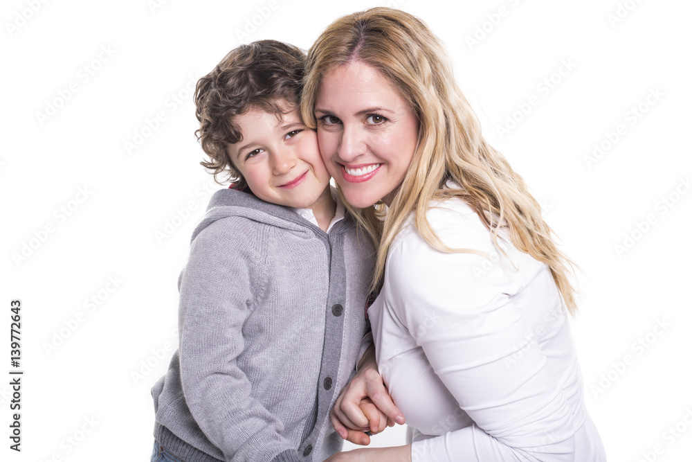 happy young mother with a child on light background happy young mother with a child on light background