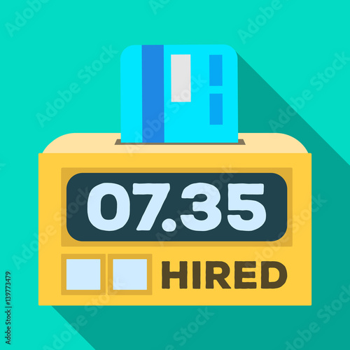 Yellow taxi counter with bank card.A device for measuring and calculating the cost of travel in a taxi. Taxi station single icon in flat style vector symbol stock illustration.