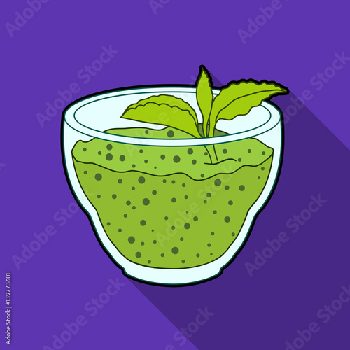 Fresh puree of greens with a mint leaf .Vegetarian Breakfast of greens.Vegetarian Dishes single icon in flat style vector symbol stock illustration.