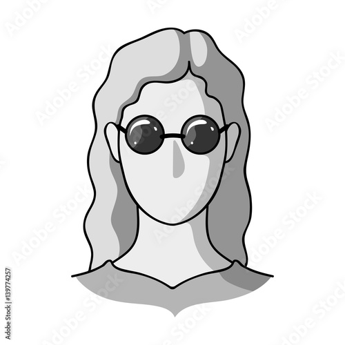 A woman with blond hair with glasses.A blind woman because of diabetes.Diabetes single icon in monochrome style vector symbol stock illustration.