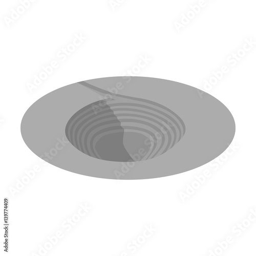 A big hole in the ground.The pit for the excavation of minerals.Mine Industry single icon in monochrome style vector symbol stock illustration.