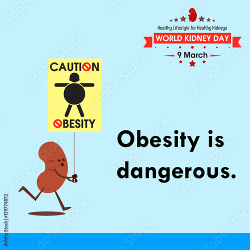 World kidney day 2017, celebrating to prevention obesity greeting card illustration cartoon