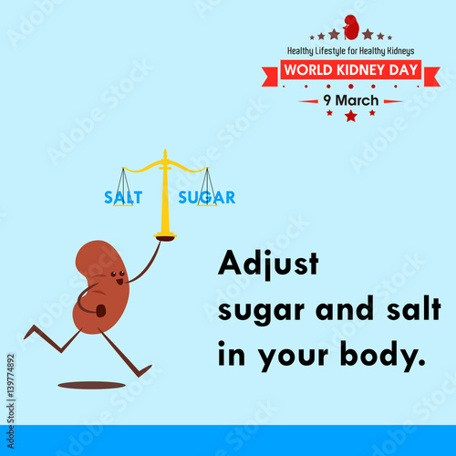 World kidney day 2017, celebrating to prevention obesity greeting card illustration cartoon