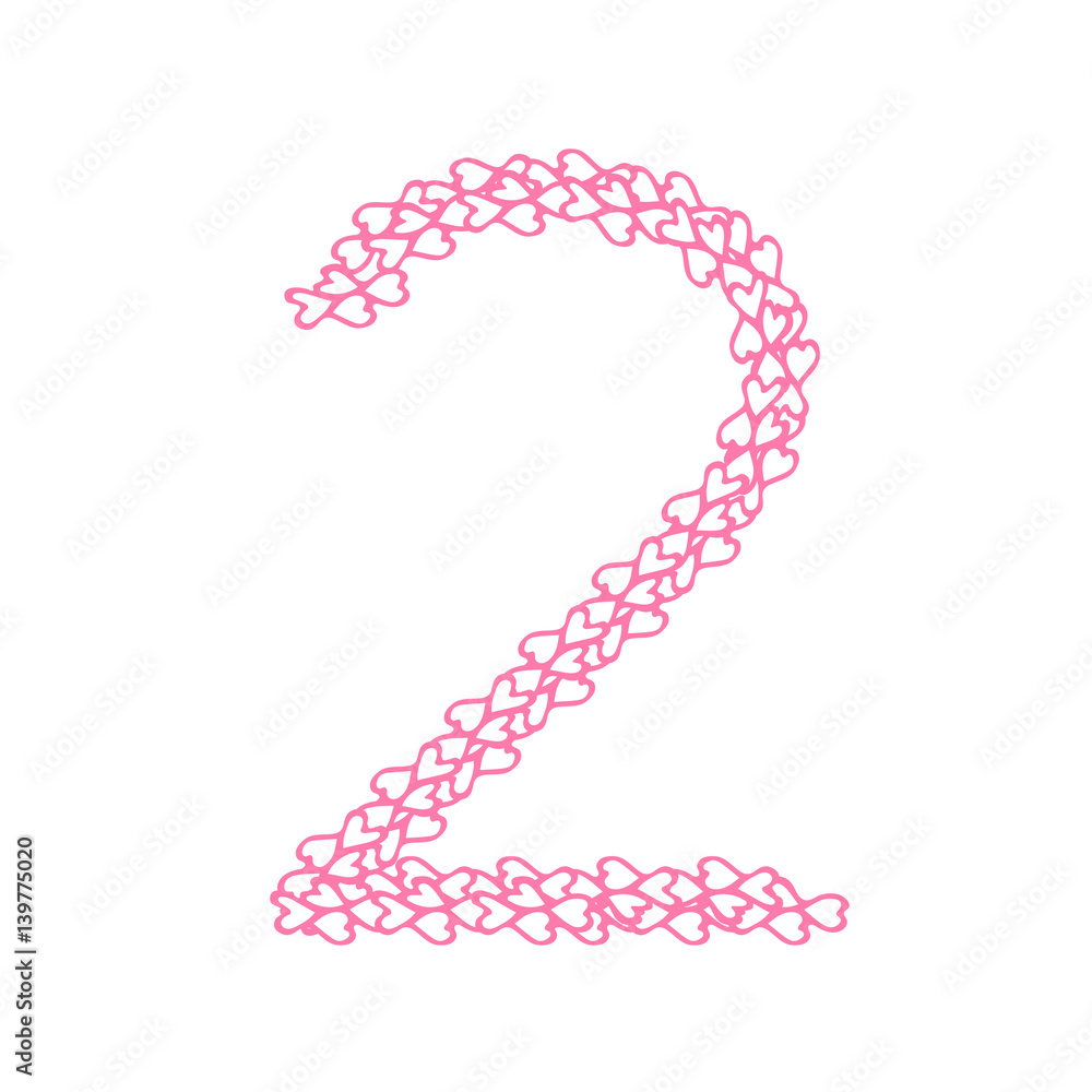 The letter number two or 2, in the alphabet Heart flower petals illustration set flat design pink color isolated on white background, vector eps10 The letter number two or 2, in the alphabet Heart flower petals illustration set flat design pink color isolated on white background, vector eps10