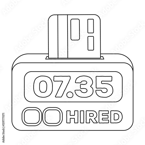 Yellow taxi counter with bank card.A device for measuring and calculating the cost of travel in a taxi. Taxi station single icon in outline style vector symbol stock illustration.