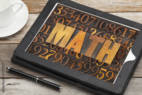 math (mathematics) word in wood type