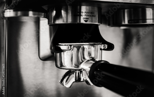 machine serving espresso coffee, close up