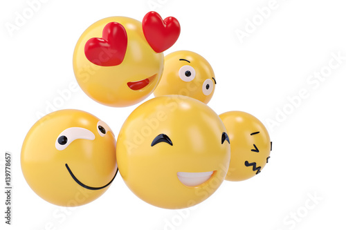 Emojis icons with facial expressions social media concept isolated white.3D illustration.