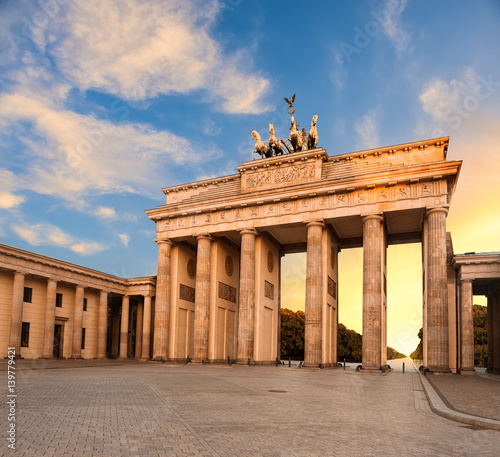 Brandenburg Gate in Berlin, Germany at sunset photo