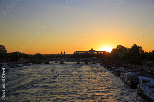 Sunset over Seine River in Paris, France